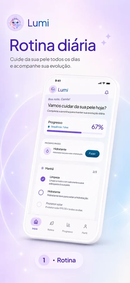 Rotina de manhã e de noite no app Lumi